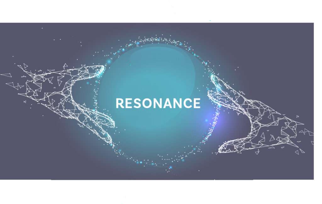 Vector image of qi between hands with the word resonance